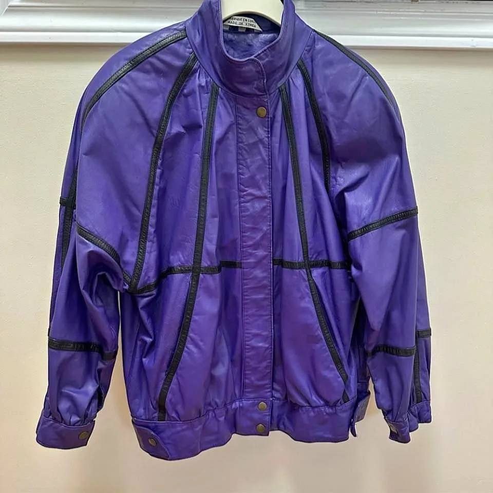 1980s Retro Purple Leather Jacket thumbnail