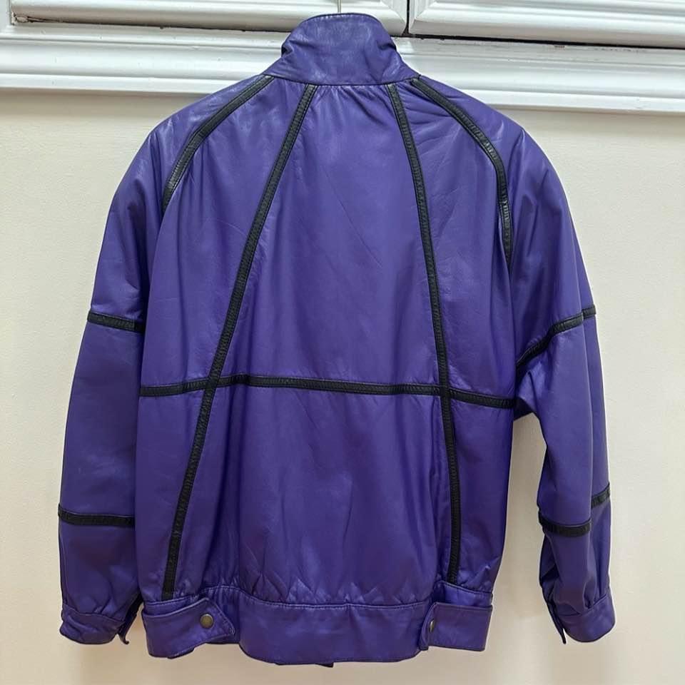 1980s Retro Purple Leather Jacket - photo 2