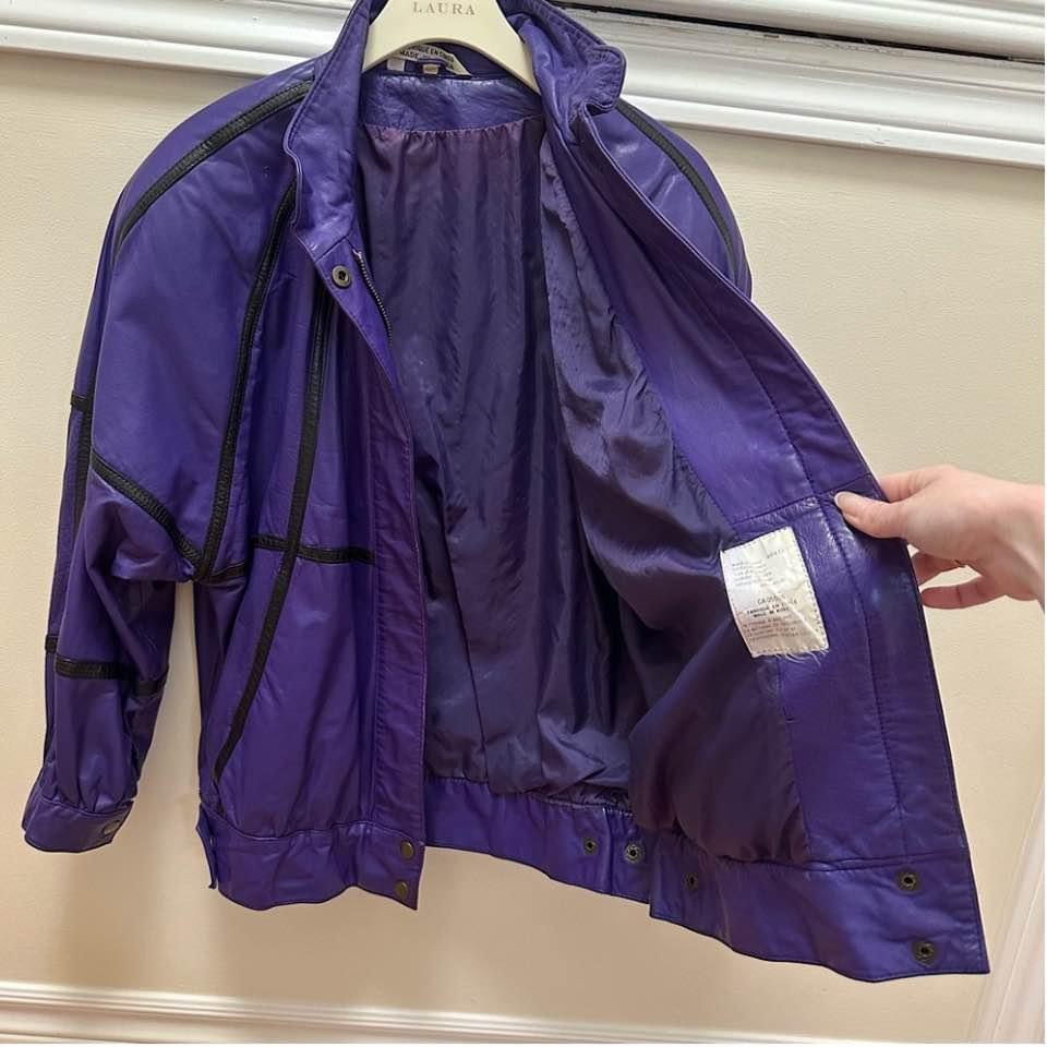 1980s Retro Purple Leather Jacket - photo 3