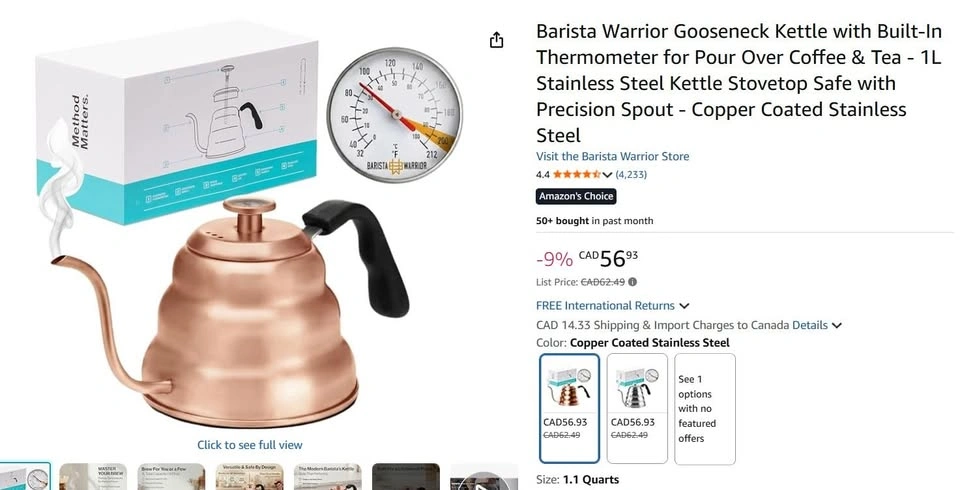Barista Warrior Gooseneck Kettle with Built-In Thermometer - photo 2