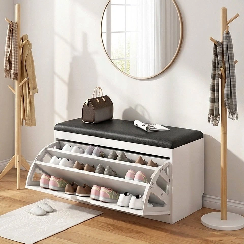 Tip-Over Shoe Storage Bench – Porch Organizer with Seat