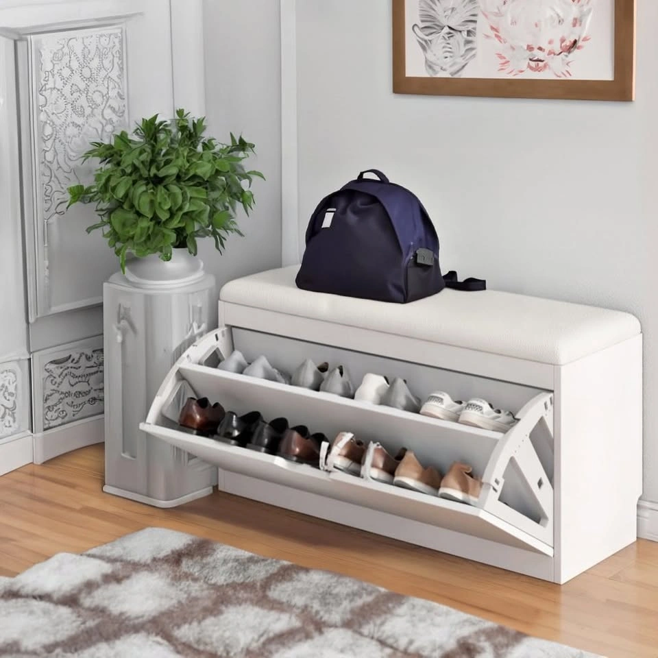 SOCE043 A1301 White Comfort Shoe Storage Seat