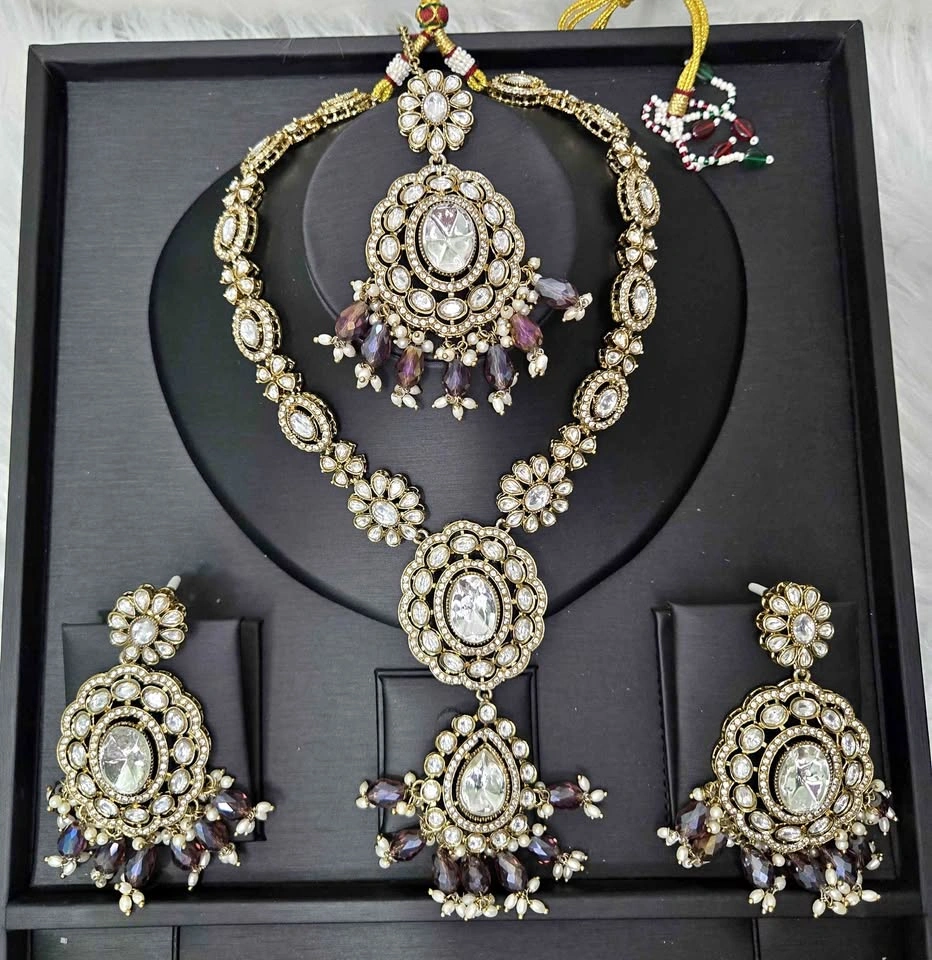 Indian Pakistani Kundan Style Jewelry Set Necklace Earrings Maan