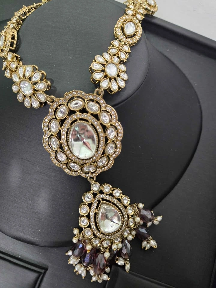 Indian Pakistani Kundan Style Jewelry Set Necklace Earrings Maan - photo 3