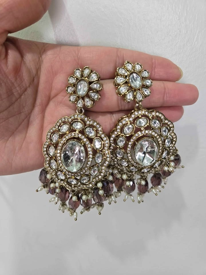 Indian Pakistani Kundan Style Jewelry Set Necklace Earrings Maan - photo 4