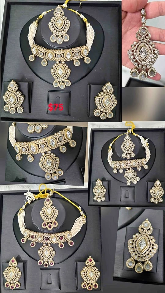 Indian/Pakistani Kundan Polki Necklace Set with Earrings