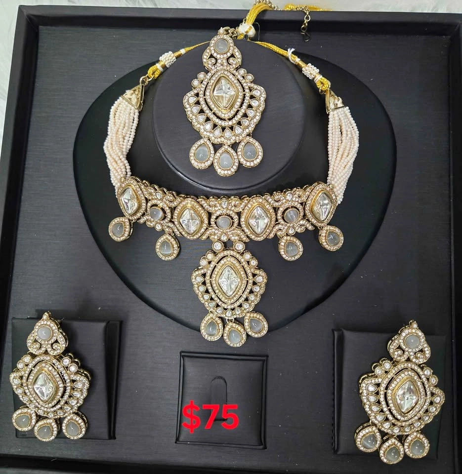 Indian/Pakistani Kundan Polki Necklace Set with Earrings - photo 2