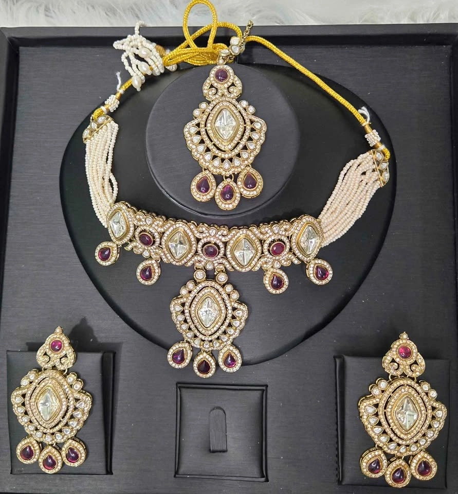 Indian/Pakistani Kundan Polki Necklace Set with Earrings - photo 4
