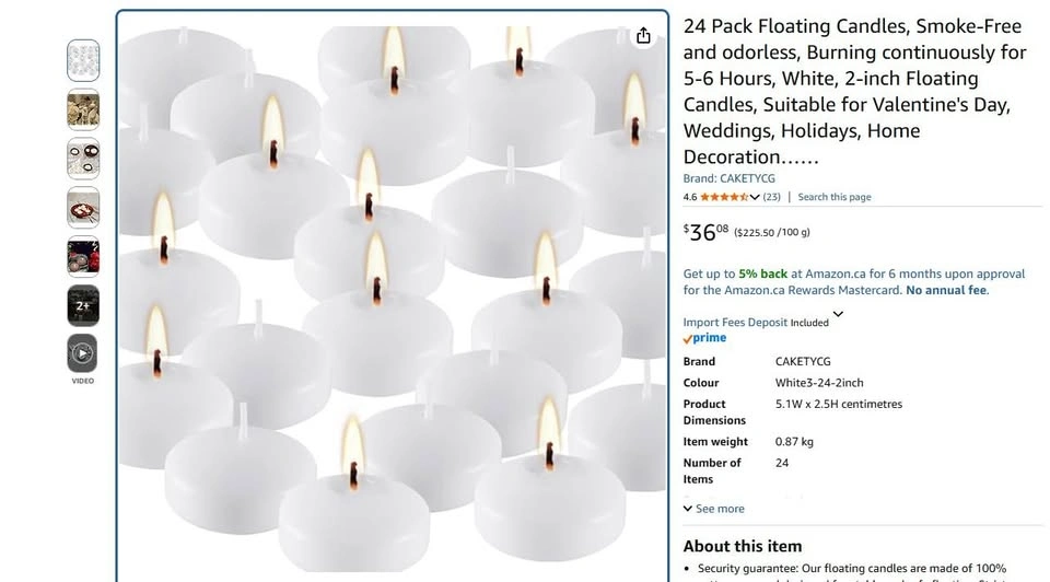 24 Pack Floating Candles, Smoke-Free, 5-6 Hours, White - photo 2