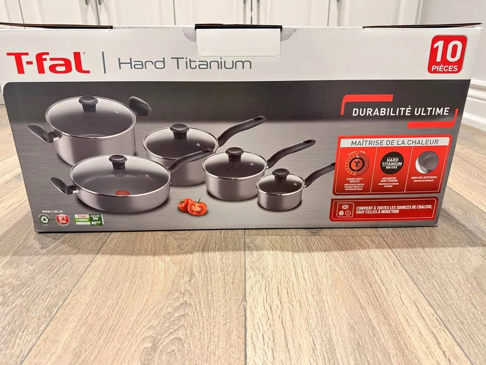 Brand New T-fal Hard Titanium 10-Piece Non-Stick Cookware Set