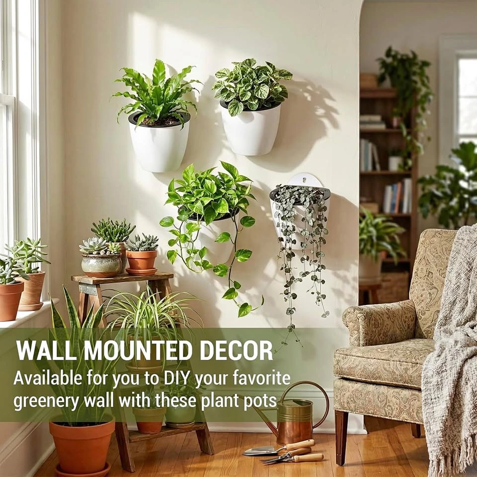 MyGift 7-inch Modern Wall Mountable Self Watering White Planter