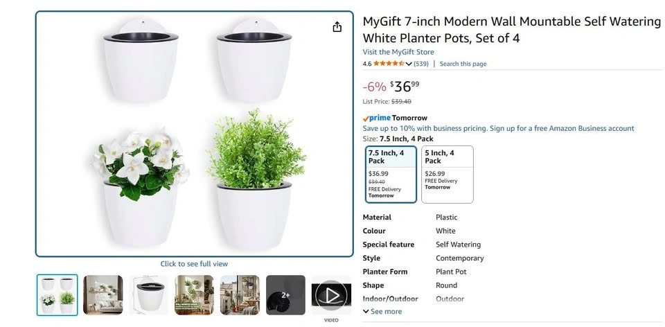 MyGift 7-inch Modern Wall Mountable Self Watering White Planter - photo 3
