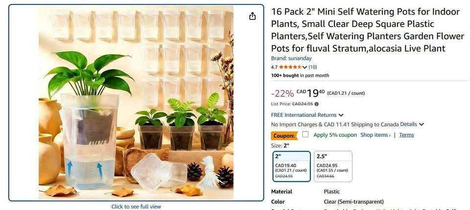 16 Pack 2" Mini Self Watering Pots for Indoor Plants