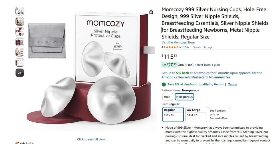 Momcozy 999 Silver Nursing Cups, Hole-Free Design - photo 2