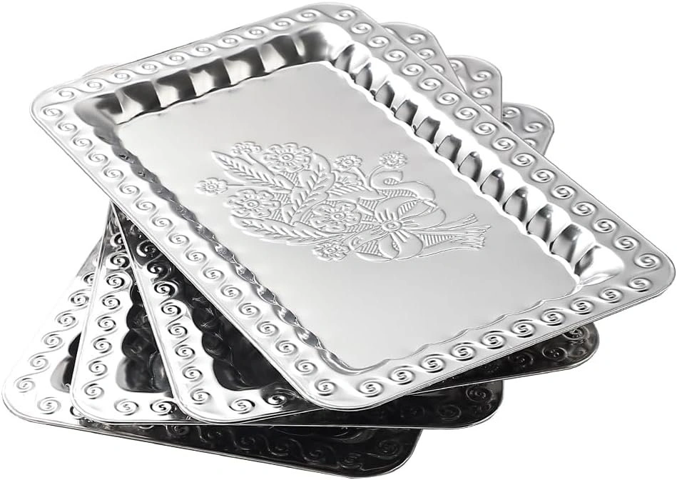 4-Pack Small Silver Serving Trays Set - ZENOVLUX 11.4" x 7" - photo 2