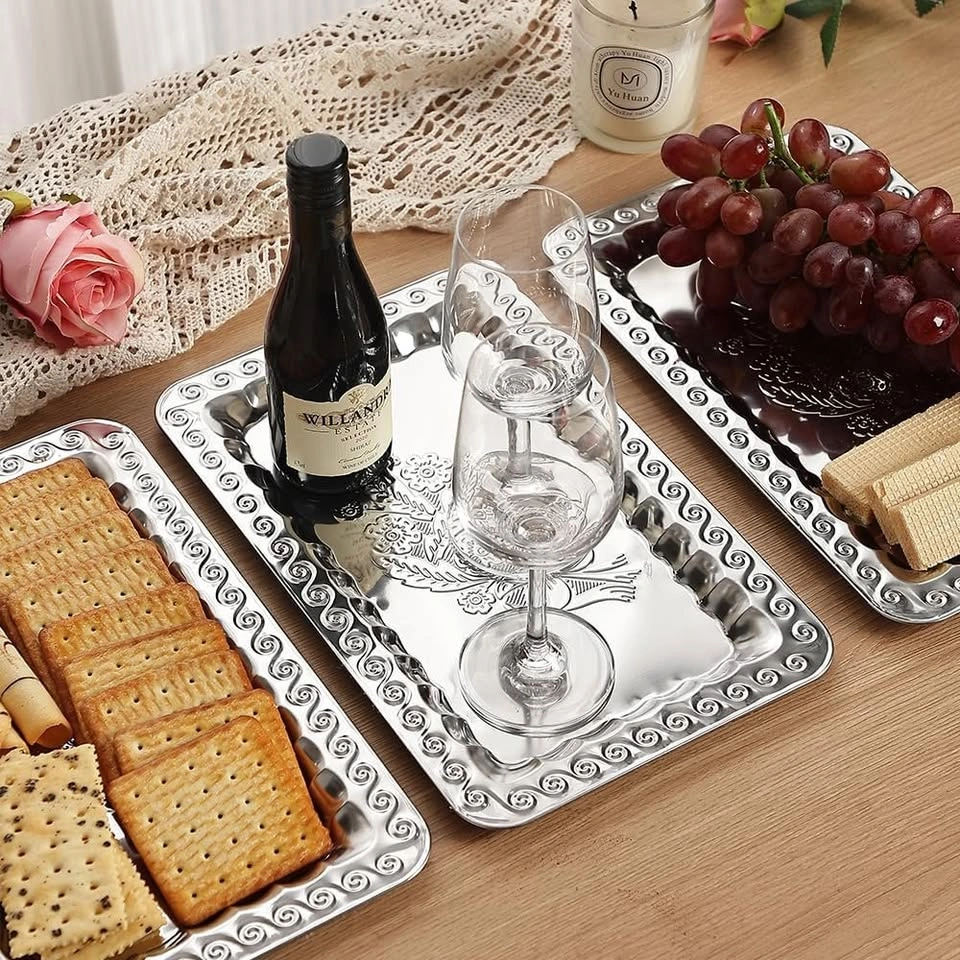 4-Pack Small Silver Serving Trays Set - ZENOVLUX 11.4" x 7" - photo 5