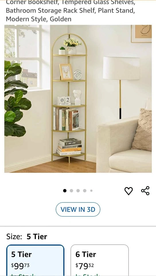Homhedy 5-Tier Corner Shelf Stand, Metal Corner Bookshelf