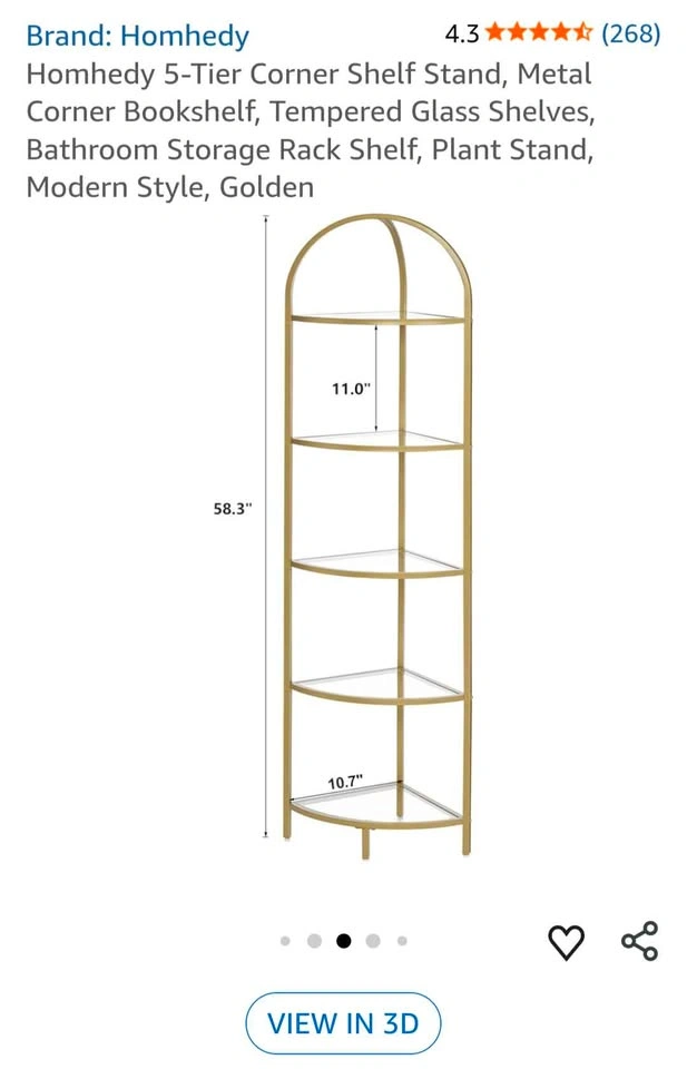 Homhedy 5-Tier Corner Shelf Stand, Metal Corner Bookshelf - photo 2