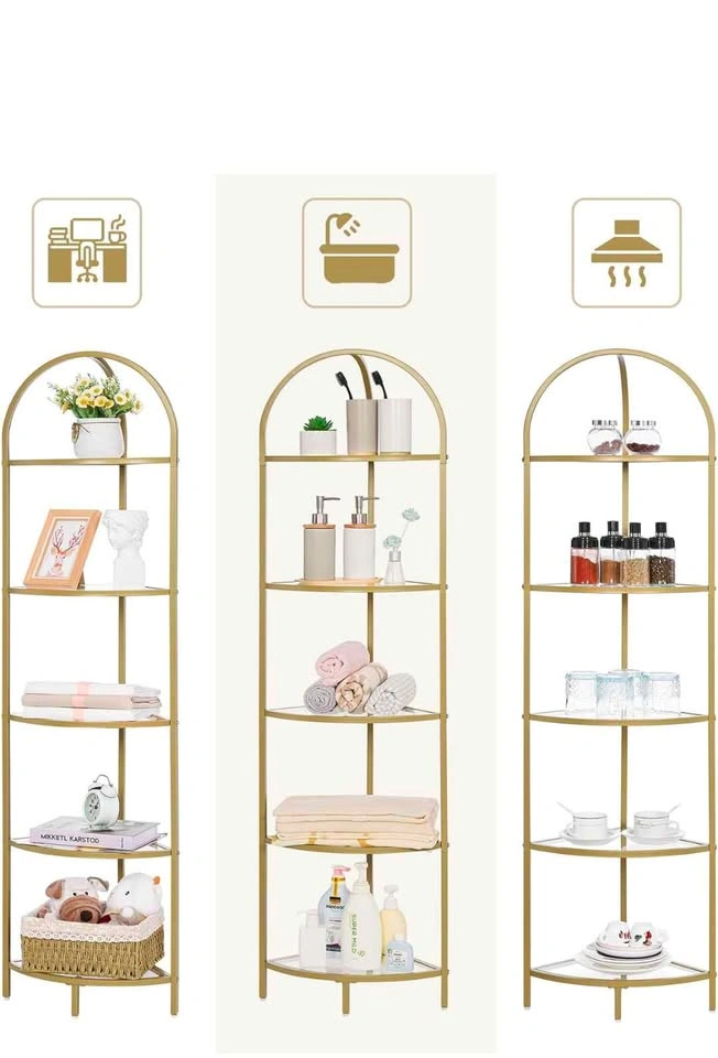 Homhedy 5-Tier Corner Shelf Stand, Metal Corner Bookshelf - photo 3