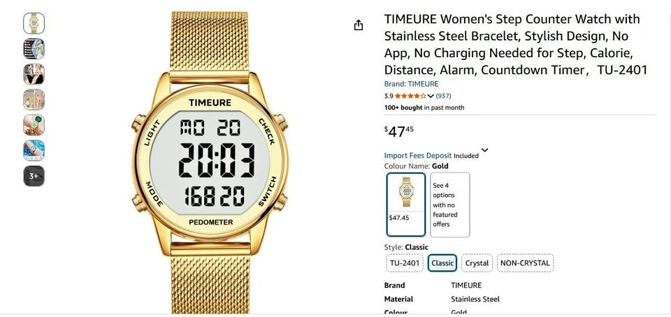 TIMEURE Women's Step Counter Watch
