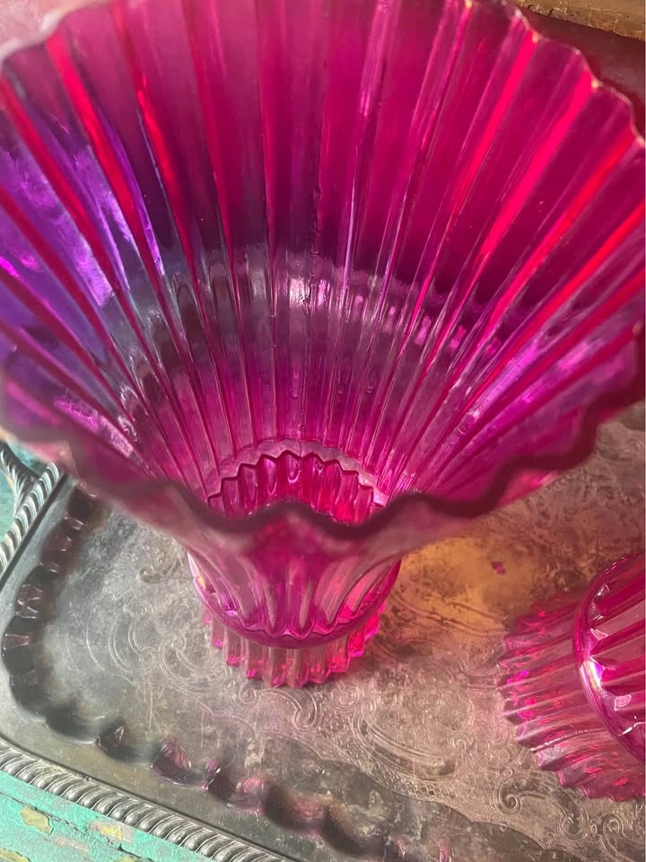 Stunning Large Pink Glass Vase with Fluted Rim - 10 Available - photo 2