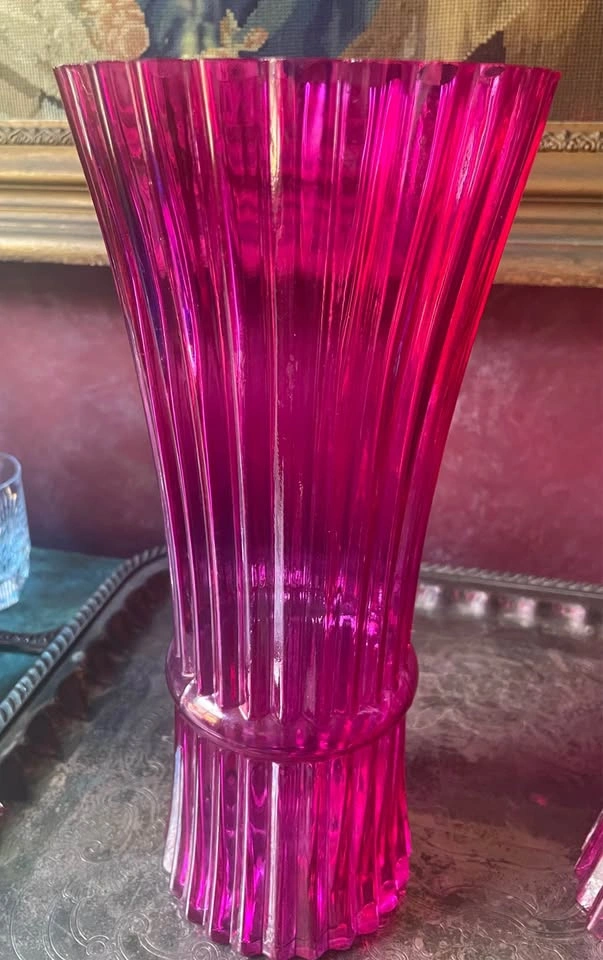 Stunning Large Pink Glass Vase with Fluted Rim - 10 Available - photo 5
