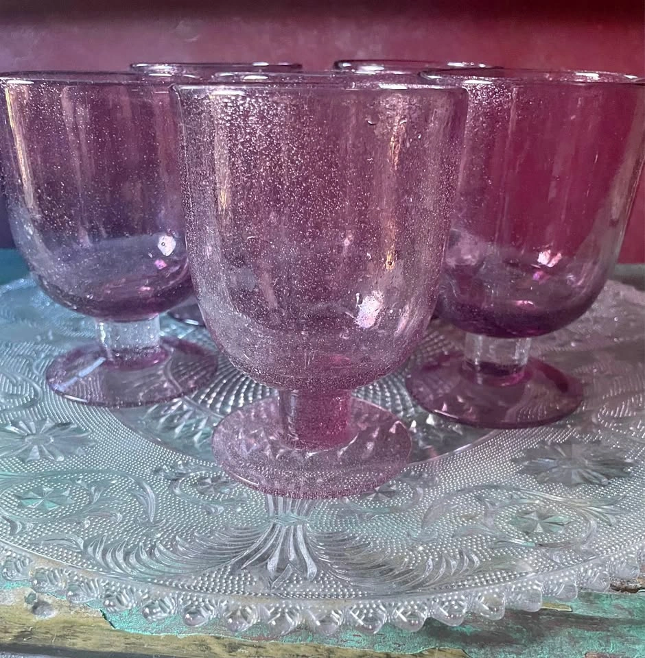 SET OF 6 LOVELY PURPLE STEMMED 12oz, 5"H BUBBLE GLASSES