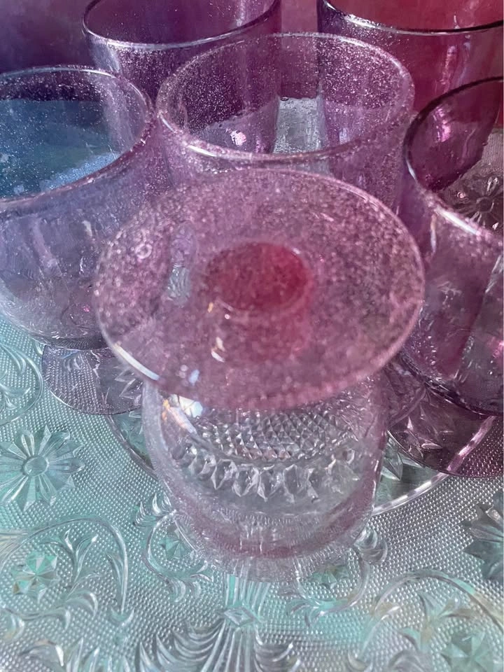 SET OF 6 LOVELY PURPLE STEMMED 12oz, 5"H BUBBLE GLASSES - photo 3