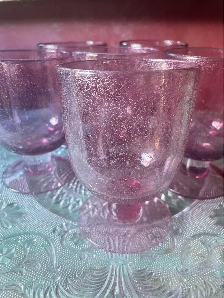 SET OF 6 LOVELY PURPLE STEMMED 12oz, 5"H BUBBLE GLASSES - photo 4