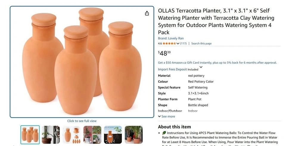 OLLAS Terracotta Planter 3.1" x 3.1" x 6" Self Watering 4 Pack - photo 2