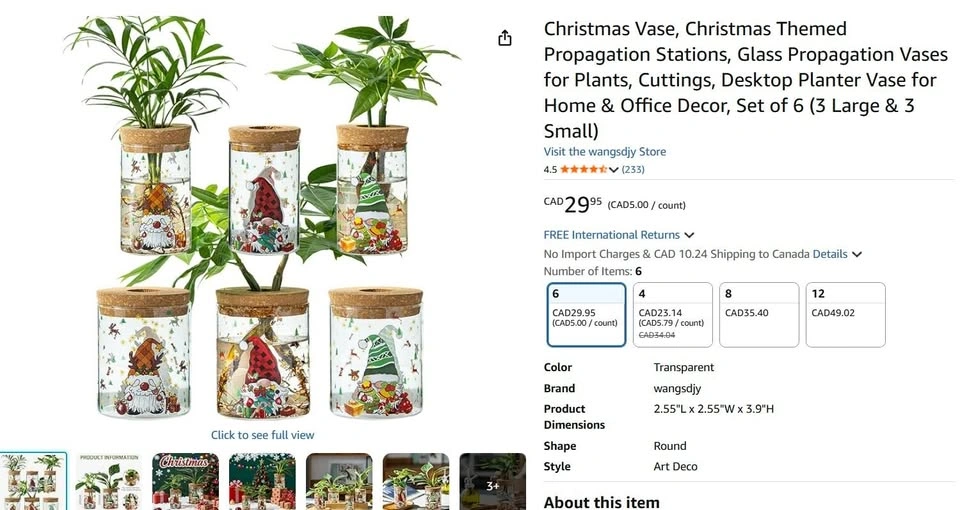 Christmas Themed Glass Propagation Vases (Set of 6) - photo 2