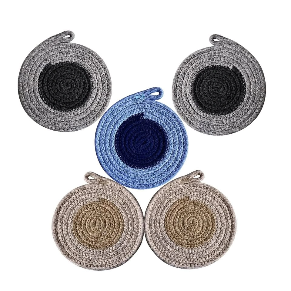 18cm Round Woven Table Mats for Coffee Kitchen Coasters Set of 5