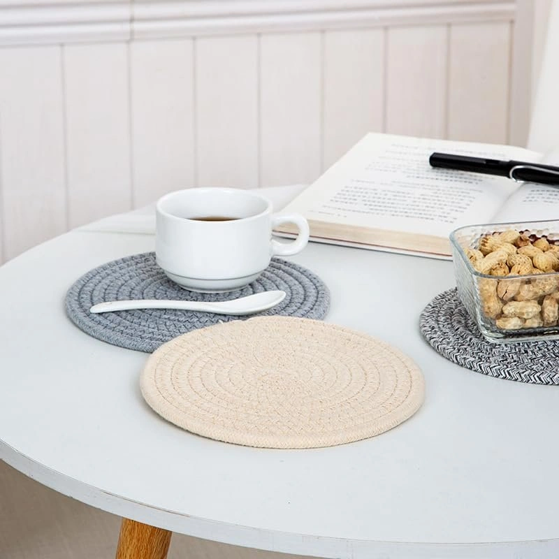 18cm Round Woven Table Mats for Coffee Kitchen Coasters Set of 5 - photo 3