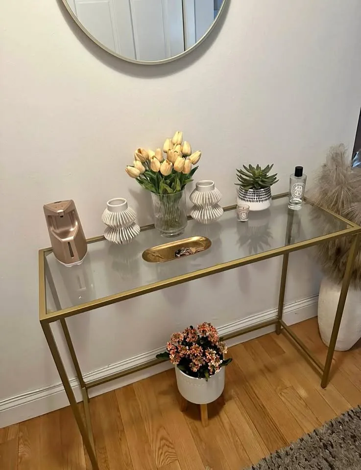 Glass Console Table w/Gold Rim thumbnail