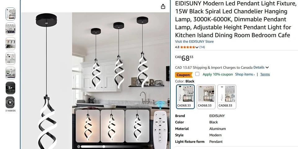 EIDISUNY Modern Led Pendant Light Fixture