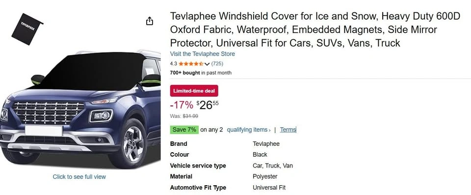 Windshield Cover for Ice and Snow Heavy Duty 600D Oxford Fabric - photo 2