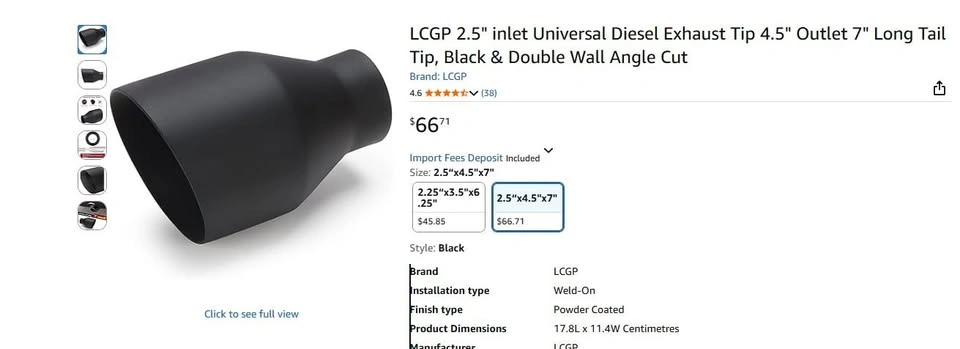 LCGP 2.5" Inlet Universal Diesel Exhaust Tip 4.5" Outlet - photo 2