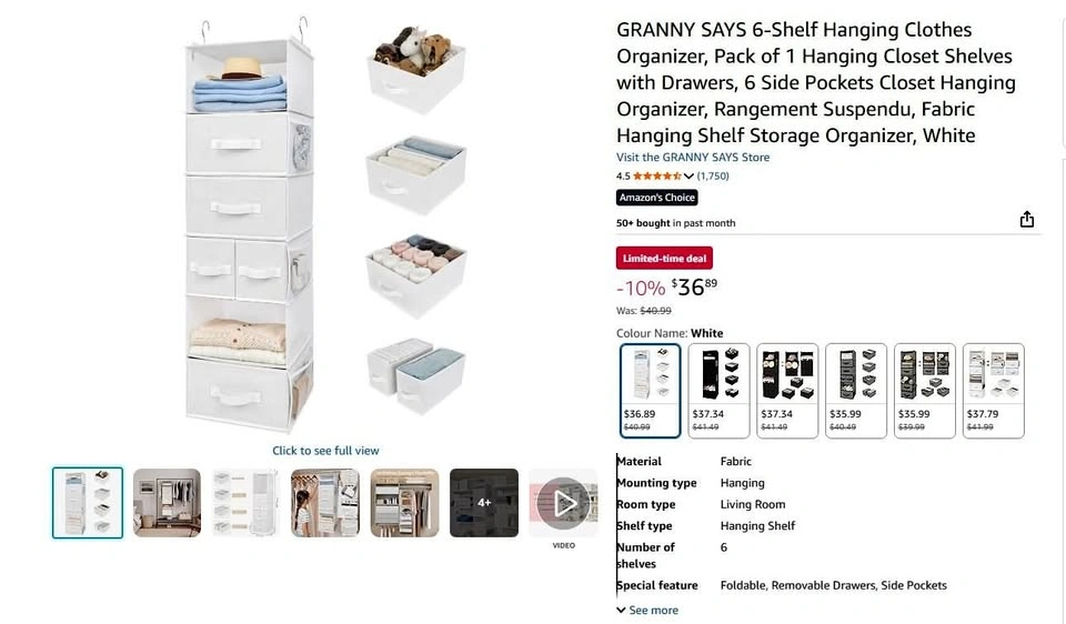 GRANNY SAYS 6-Shelf Hanging Clothes Organizer