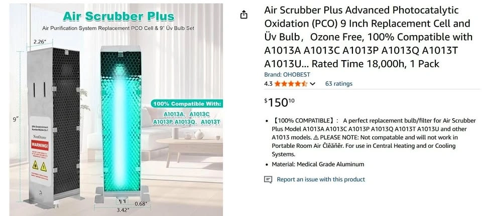 Air Scrubber Plus 9 Inch Replacement Cell and UV Bulb