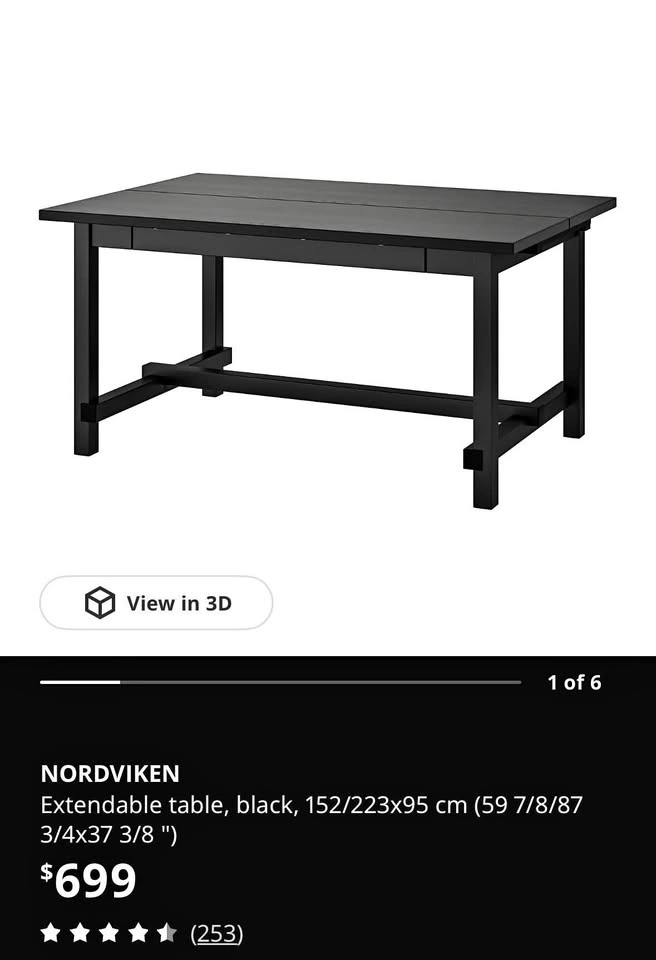 IKEA Nordviken Extendable Table - Black