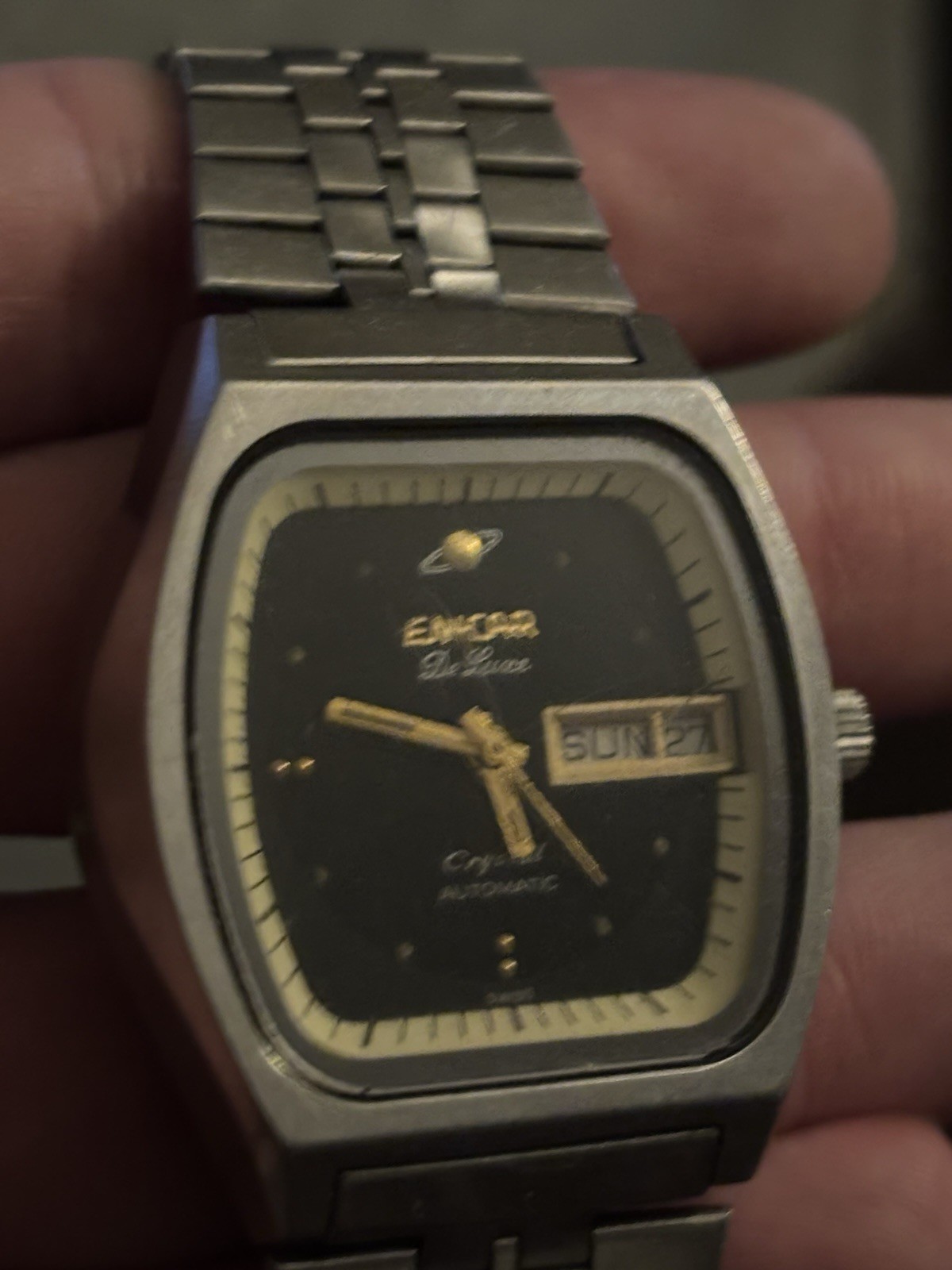 Vintage ENICAR Black De Luxe men's automatic watch day/date - photo 3