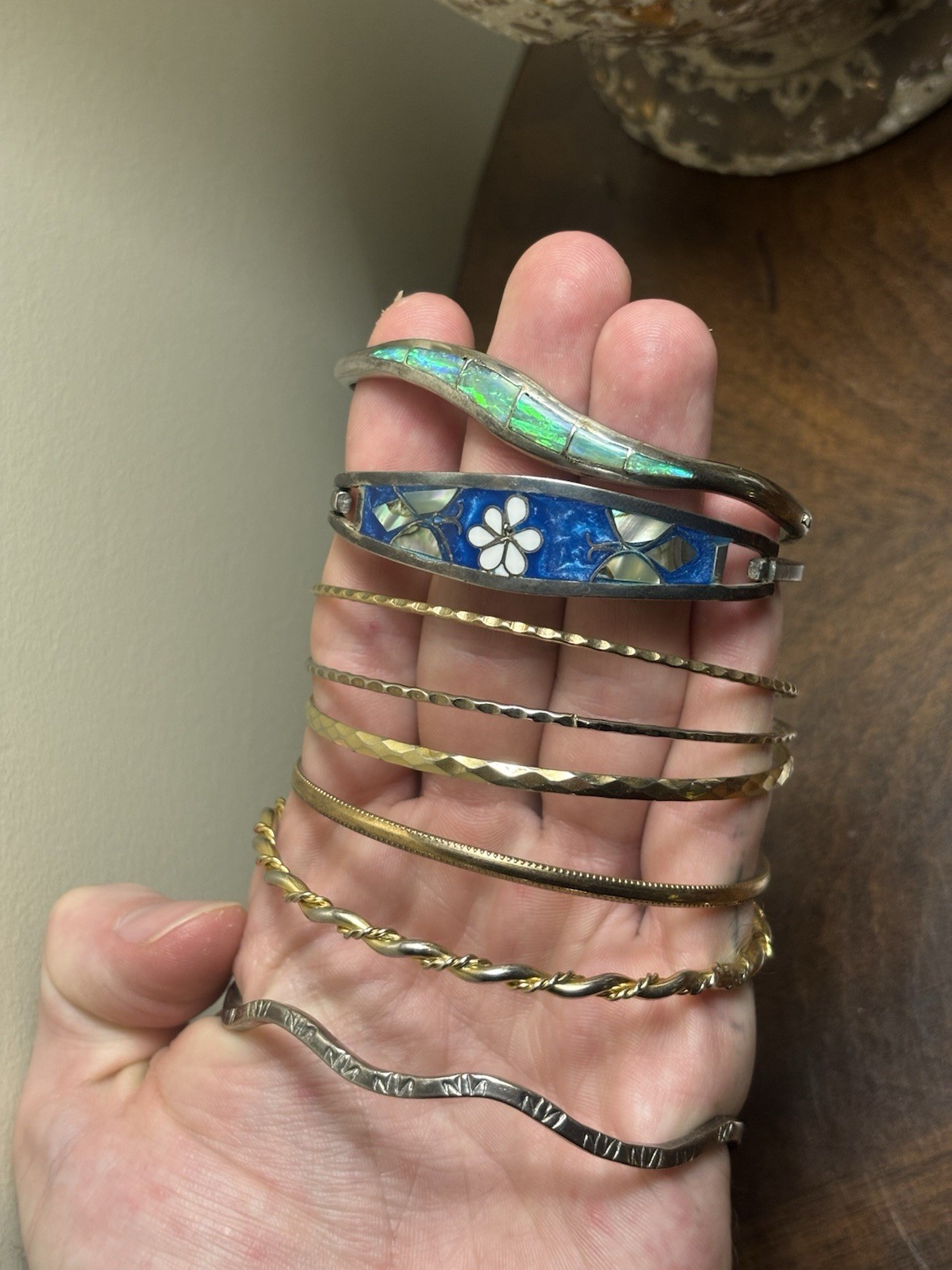 Bangle Lot sterling silver 925 Mexico And Costume Mix Gold Tone - photo 2