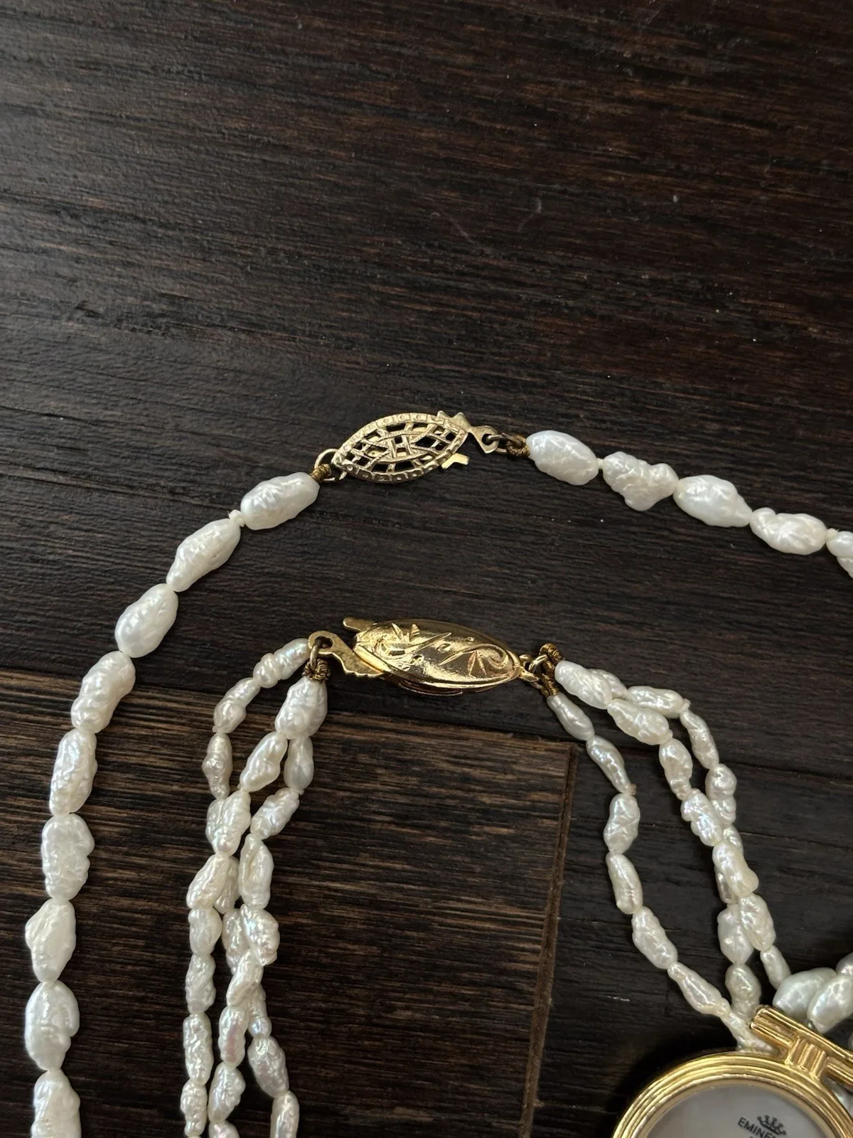 Pearl Gift Set Watch Bracelet Necklace Gold Tone Freshwater Rice - photo 3