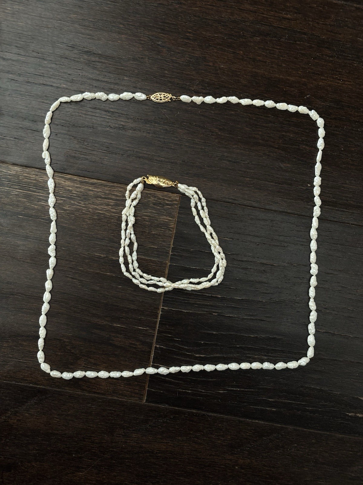 Pearl Gift Set Watch Bracelet Necklace Gold Tone Freshwater Rice - photo 4