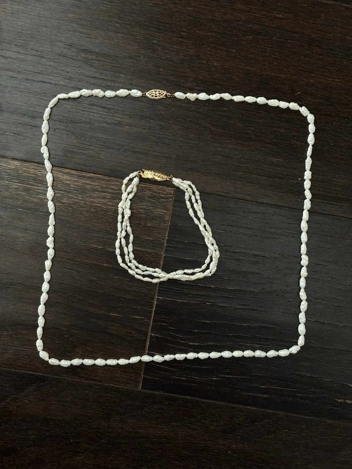 Pearl Gift Set Watch Bracelet Necklace Gold Tone Freshwater Rice - photo 4