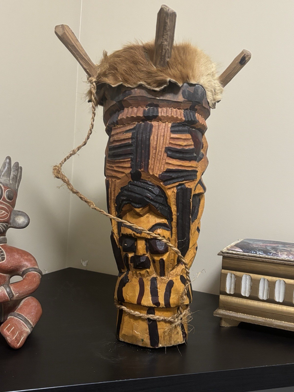 Djembe Voodoo Ritual African Drum Handmade Tribal Wood Natural S