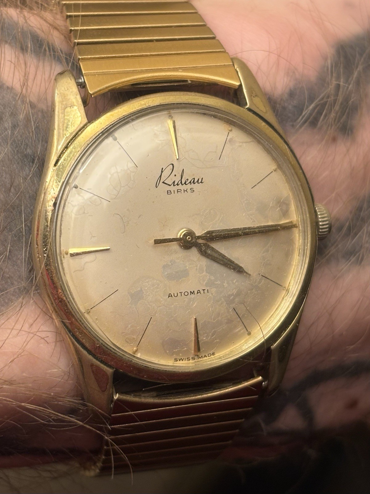 Gold Automatic Watch Swiss Made Vintage Lug 20mm bloom patina Ri