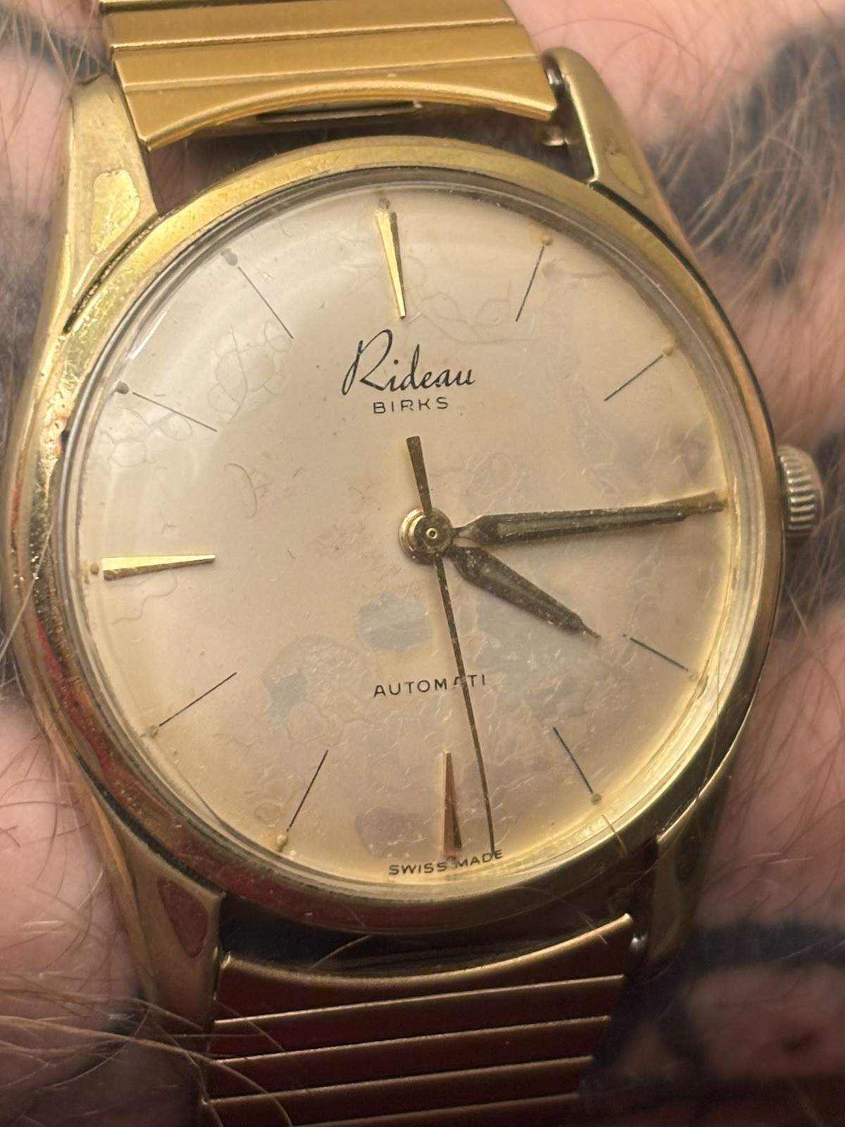 Gold Automatic Watch Swiss Made Vintage Lug 20mm bloom patina Ri - photo 2