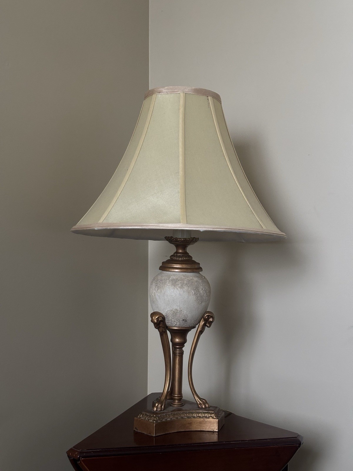 Vintage French Neoclassical Lamp Rams Head Bronzed Claw Feet