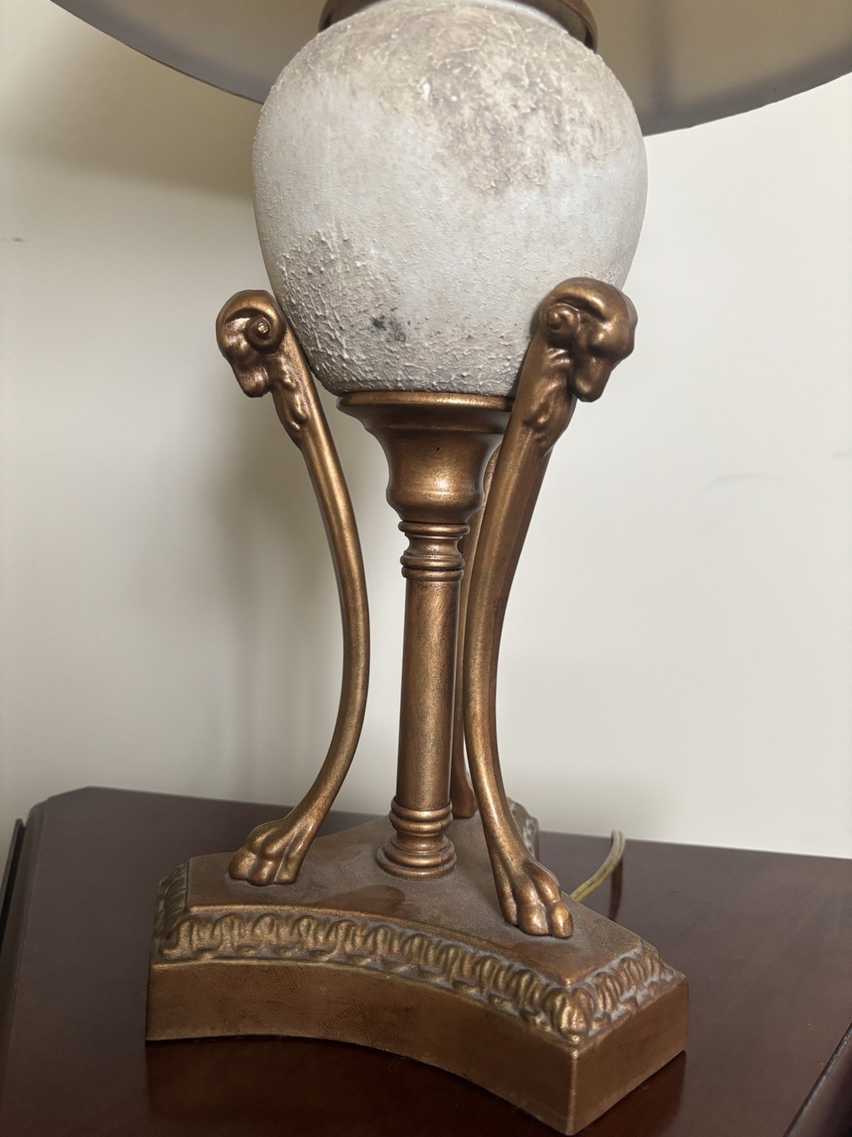 Vintage French Neoclassical Lamp Rams Head Bronzed Claw Feet - photo 5